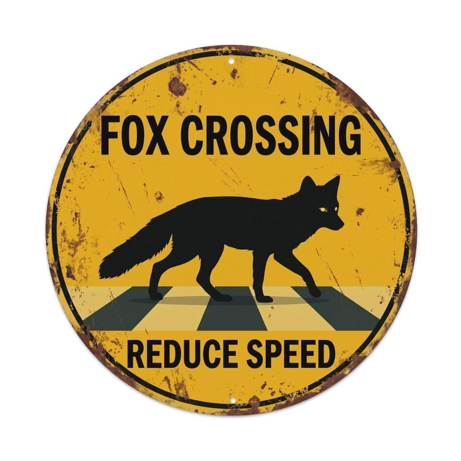 Fox Crossing Reduce Speed Weathered 1 Metal Tin Sign