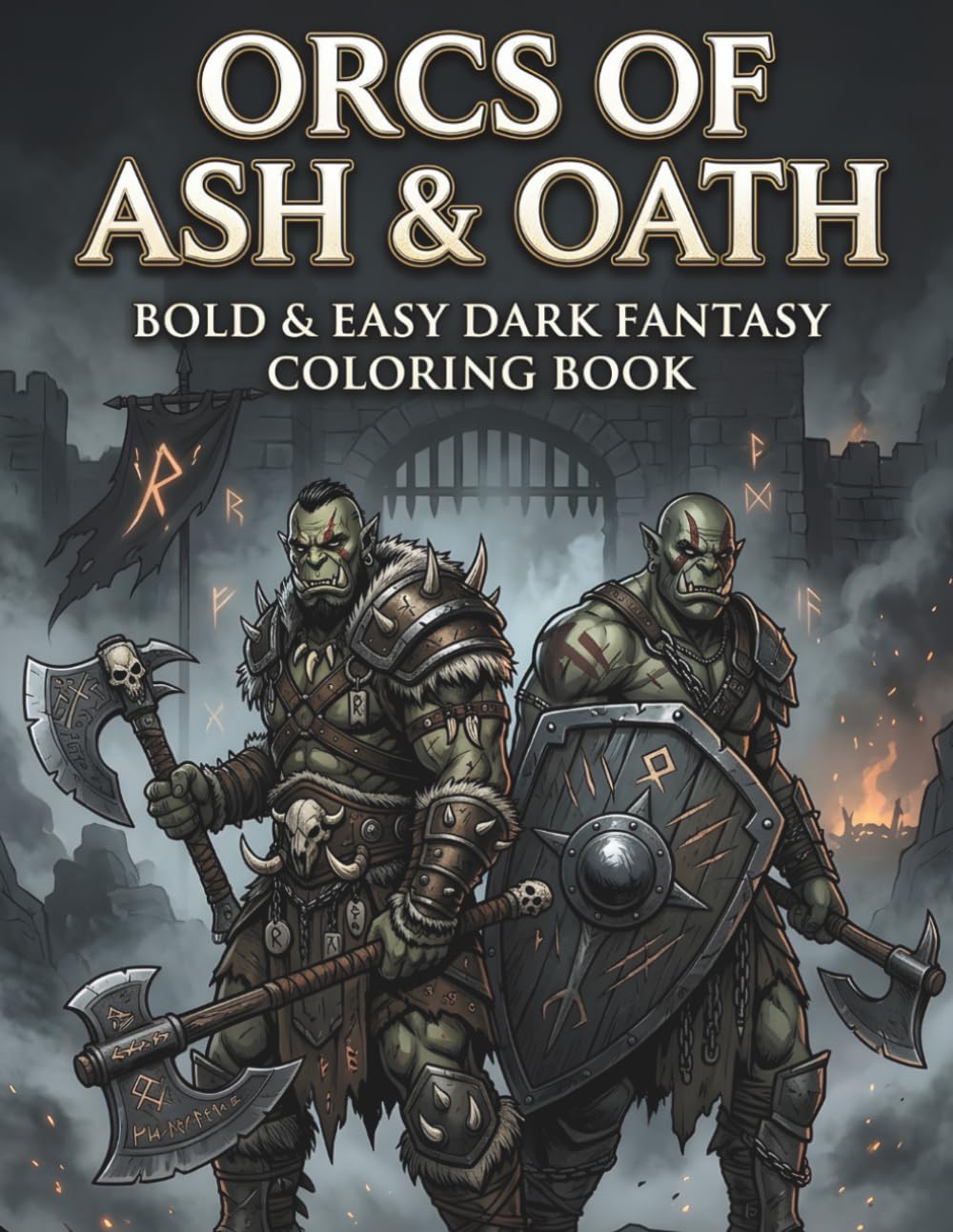 Orcs of Ash & Oath Coloring Book: Bold & Easy Dark Fantasy Designs for Adults: Bold and Easy Dark Fantasy Coloring Pages for Adults with Orc Warriors, Shamans, Beasts, and Rune Magic