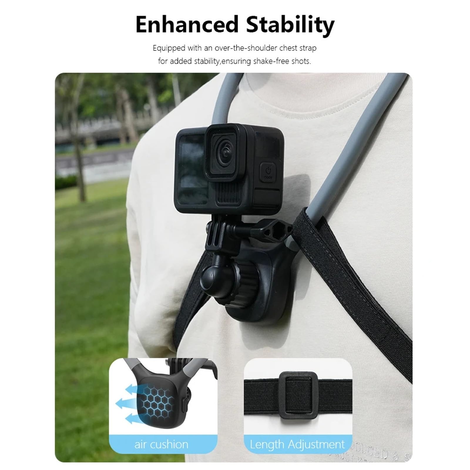 Compatible con soporte de cuello y pecho para cámaras de acción, soporte de cámara de silicona ajustable