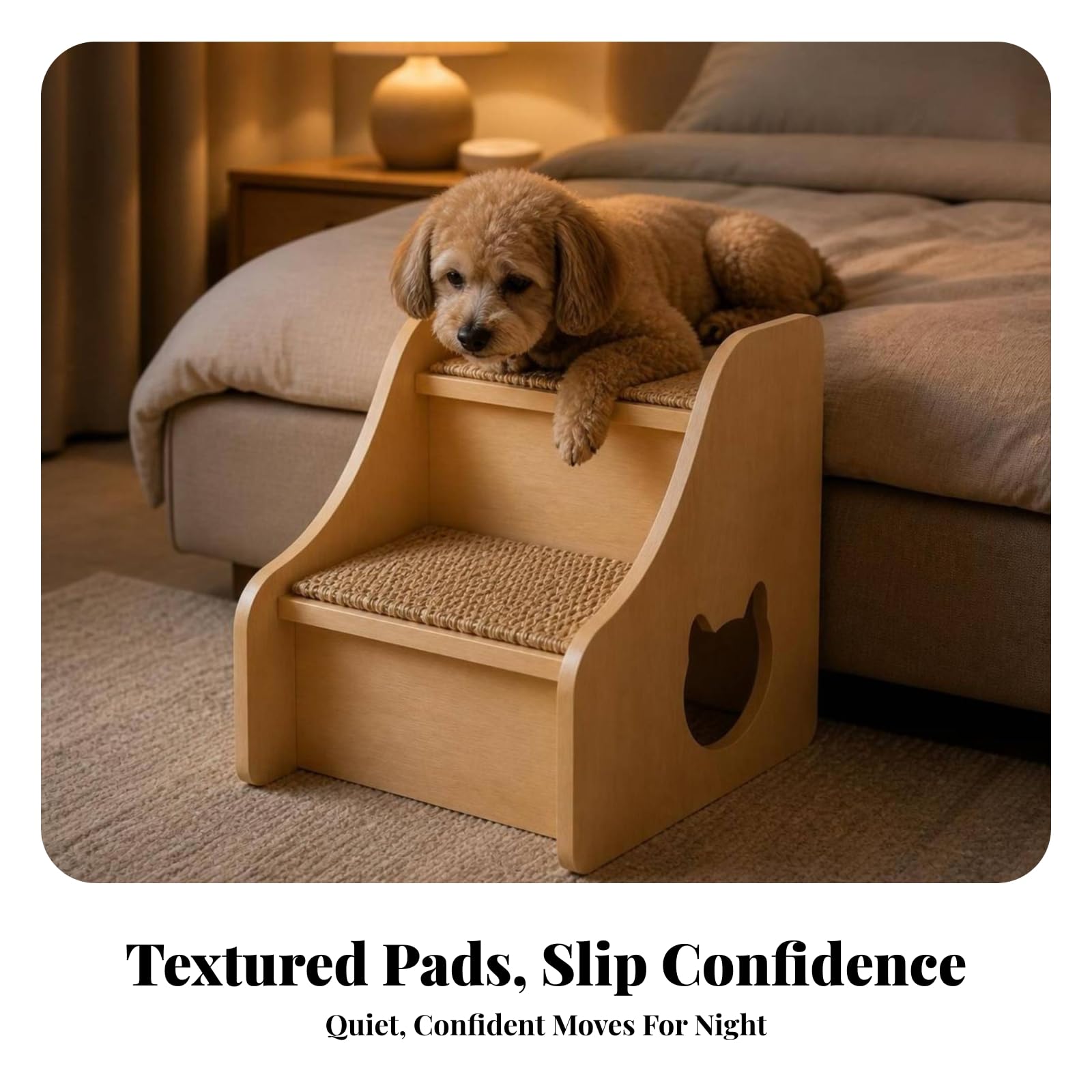 Gradini per Cani in Legno Robusta, 30 Cm X 46 Cm X 40 Cm | Superficie Antiscivolo Intrecciata, Mobile, per Soggiorno