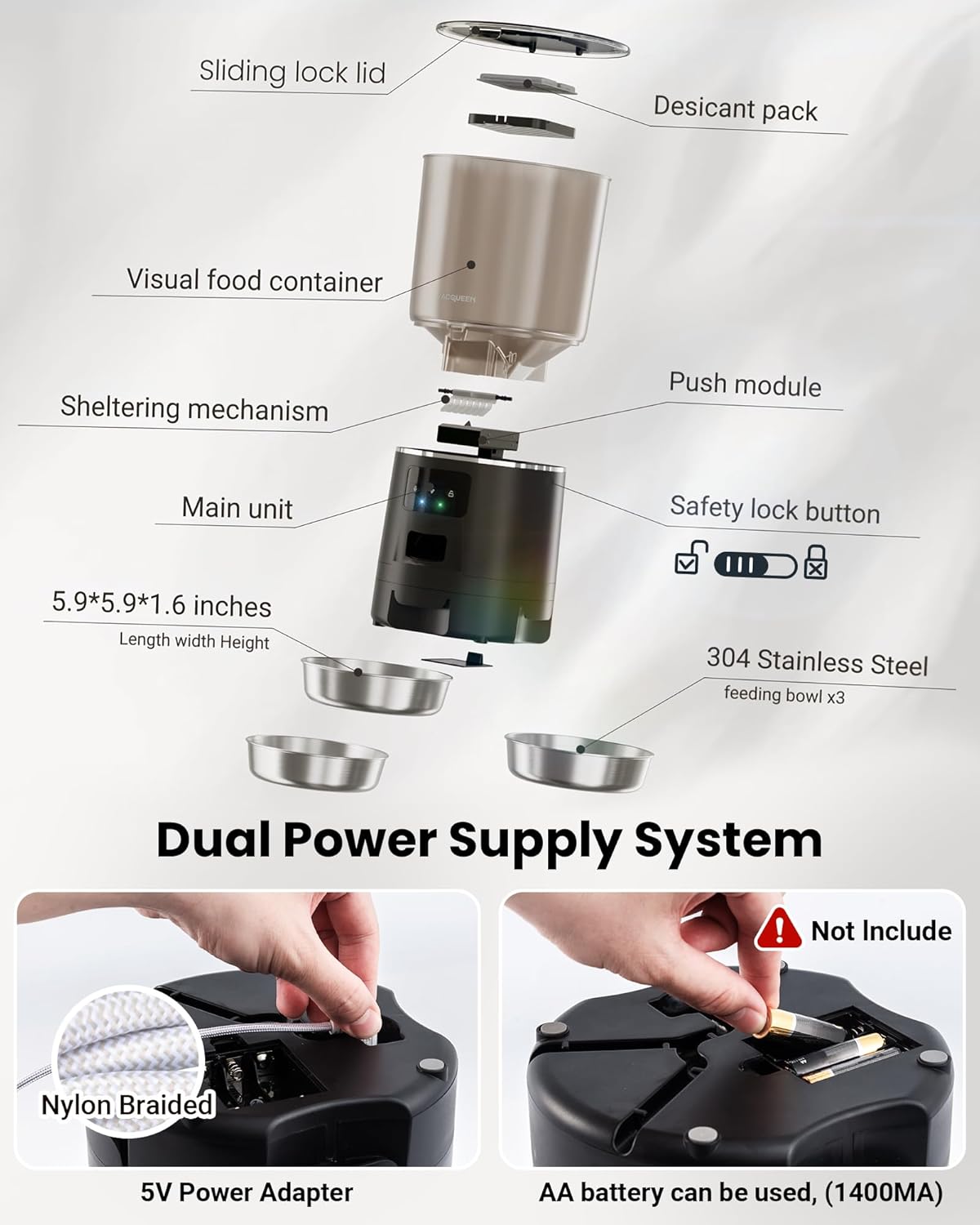 Automatic Cat Feeder for 3 Cats, 6L/25 Cup Cat Food Dispenser with Strong Anti-Jam System, Dual-Effect Desiccant, Smart WiFi App Control Pet Feeder, Automatic Dog Feeder, Gifts for Christmas - Image 6