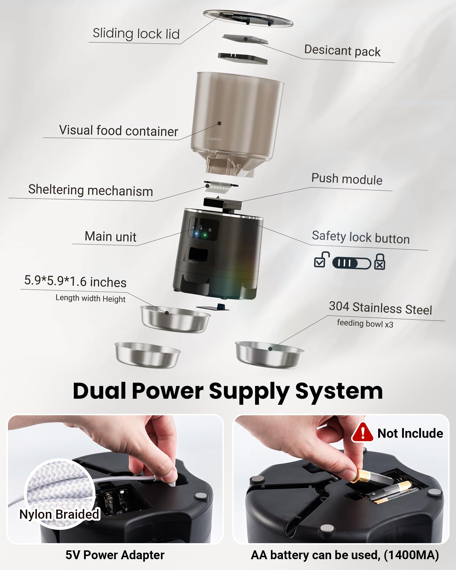 Automatic Cat Feeder for 3 Cats, 6L/25 Cup Cat Food Dispenser with Strong Anti-Jam System, Dual-Effect Desiccant, Smart WiFi App Control Pet Feeder, Automatic Dog Feeder for Cats and Small Dog