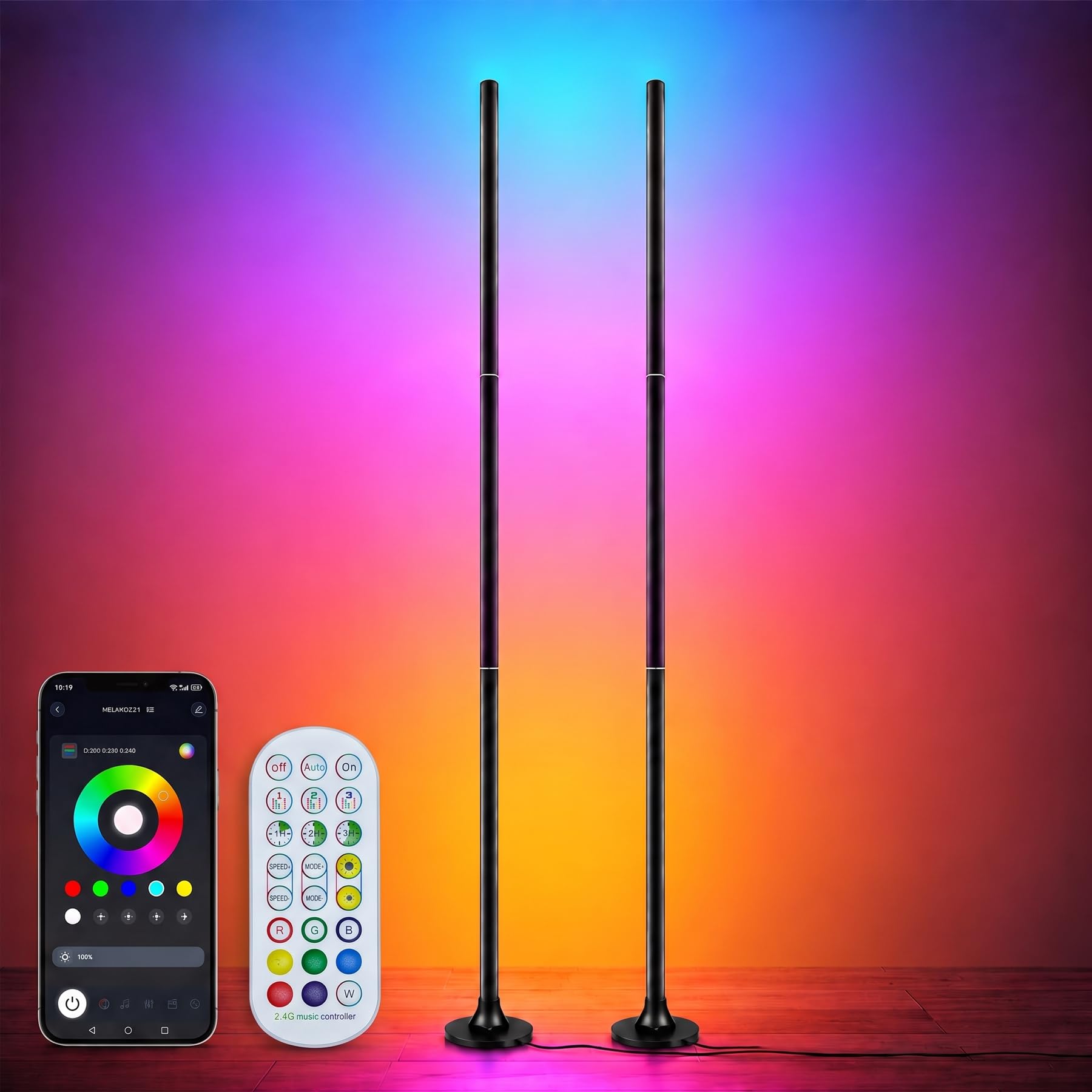 sylvwin Smart RGB Corner Floor Lamp,120cm,2 Pack