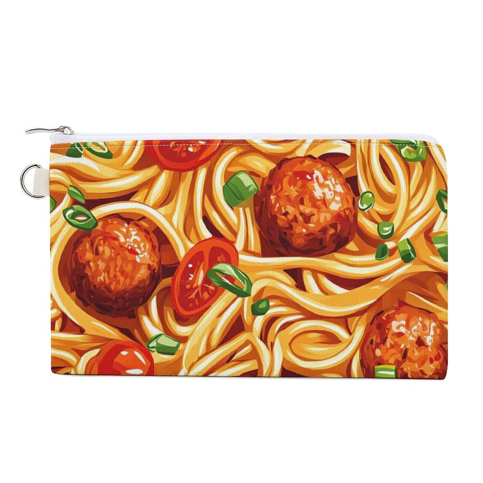 Italian Spaghetti Food Print Pasta Coin Purse Canvas Change Pouch Portable Pocket Wallet Mini Storage Bag with Zippered Keychain