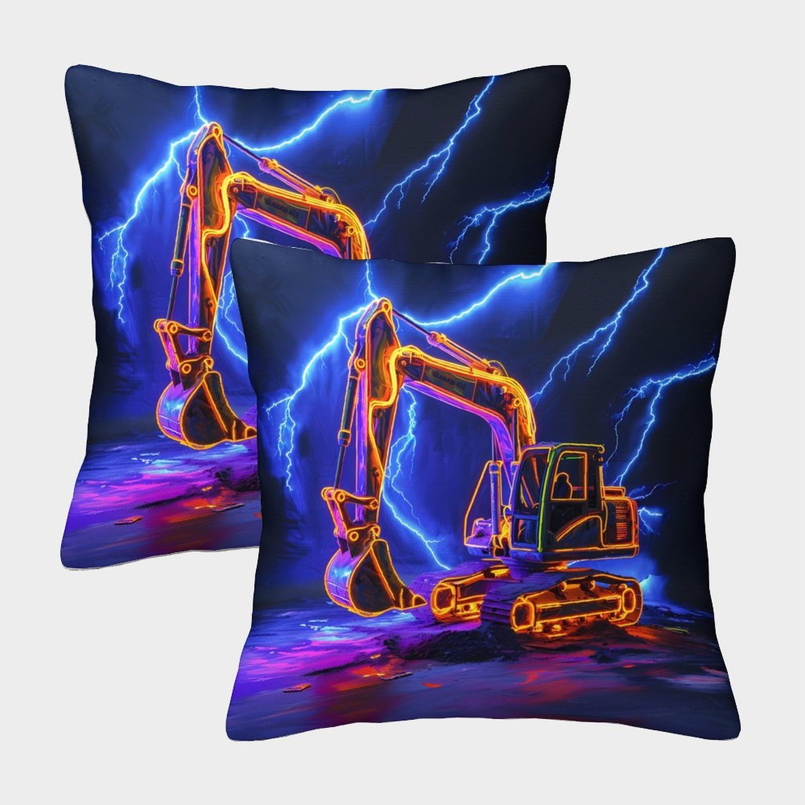 QFVANSIYO Vivid Digger 3D Printed Pillowcase Microfiber Bedroom Decor Excavator Pillow Cover Soft Breathable for Adults Teens 50x50cm