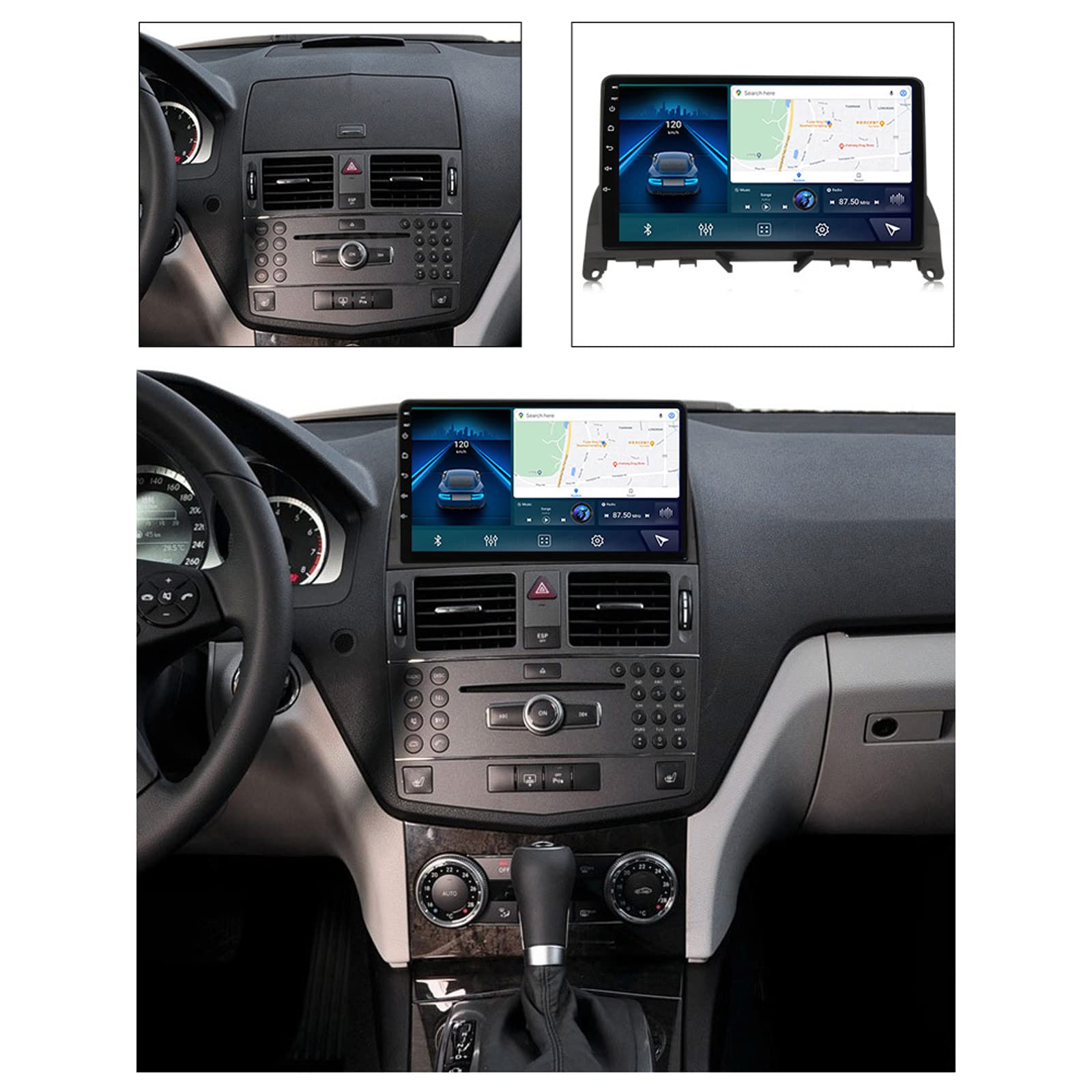 9-Inch Touch Screen Double DIN Car Stereo Media Receiver, Car MP5 Player with Carplay Android Auto, for Mercedes Benz C Class 3 W204 S204 2006-2011 with Bluetooth/4G/WIFI/SWC/RDS,7862 8g+128g