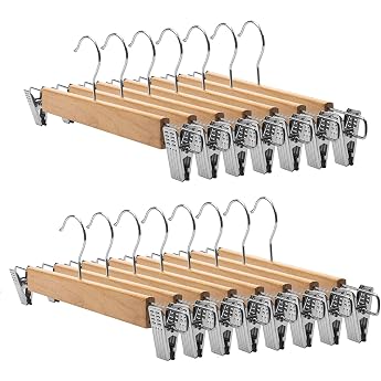 Tosnail Pack of 15 Wooden Trouser Hangers, Hangers with Non-Slip Adjustable Clips and Rotating Hooks, Hangers for Trousers, S