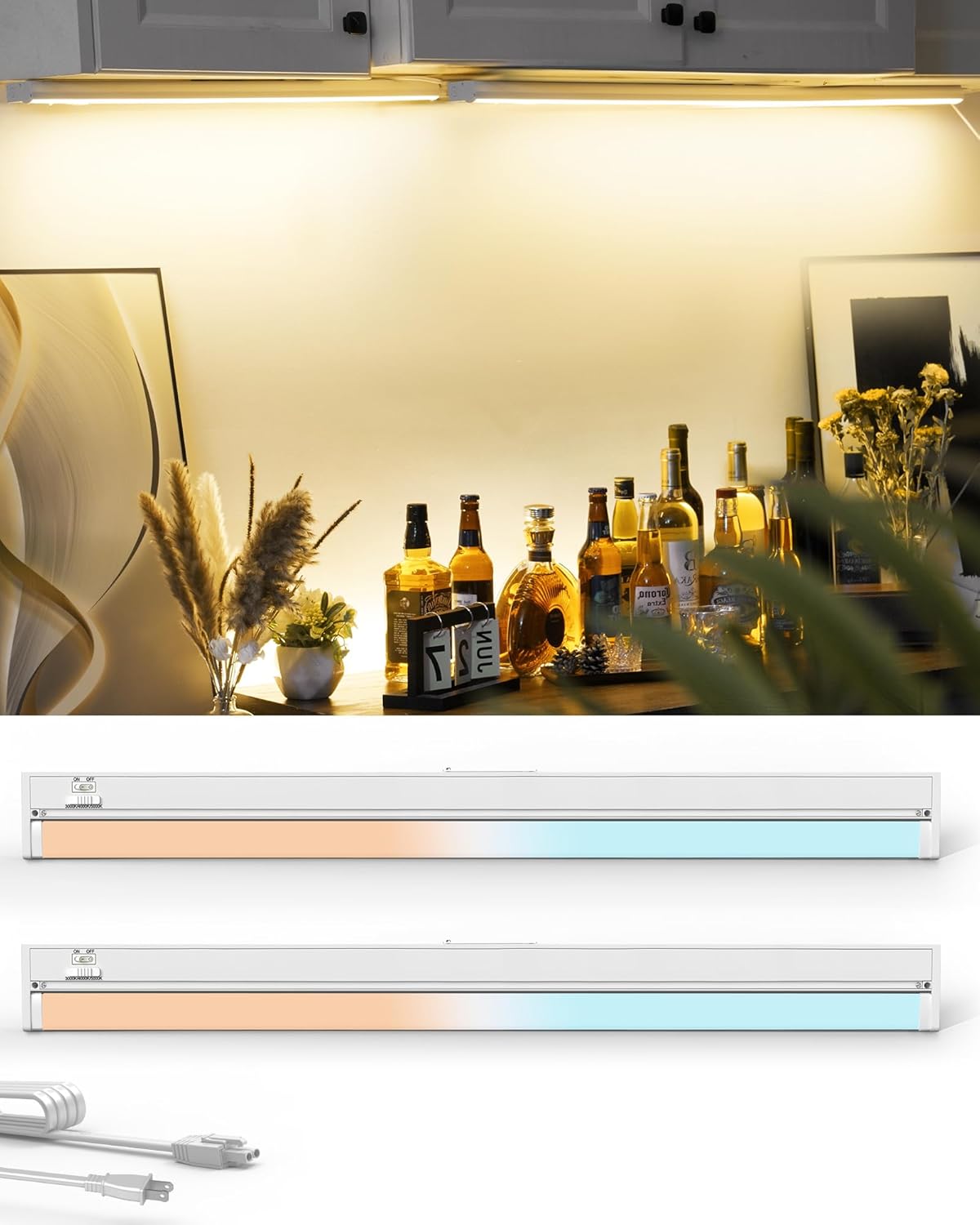 24" 2Pack Under Cabinet LED Light, 16W 1200LM, 3CCT (3000K/4000K/5000K), Hardwired or Plug-in, Rotatable 45°, Connect Up to 10 Fixtures,Linkable for Kitchens and Offices,YT-4208-22-2 24 inch 2