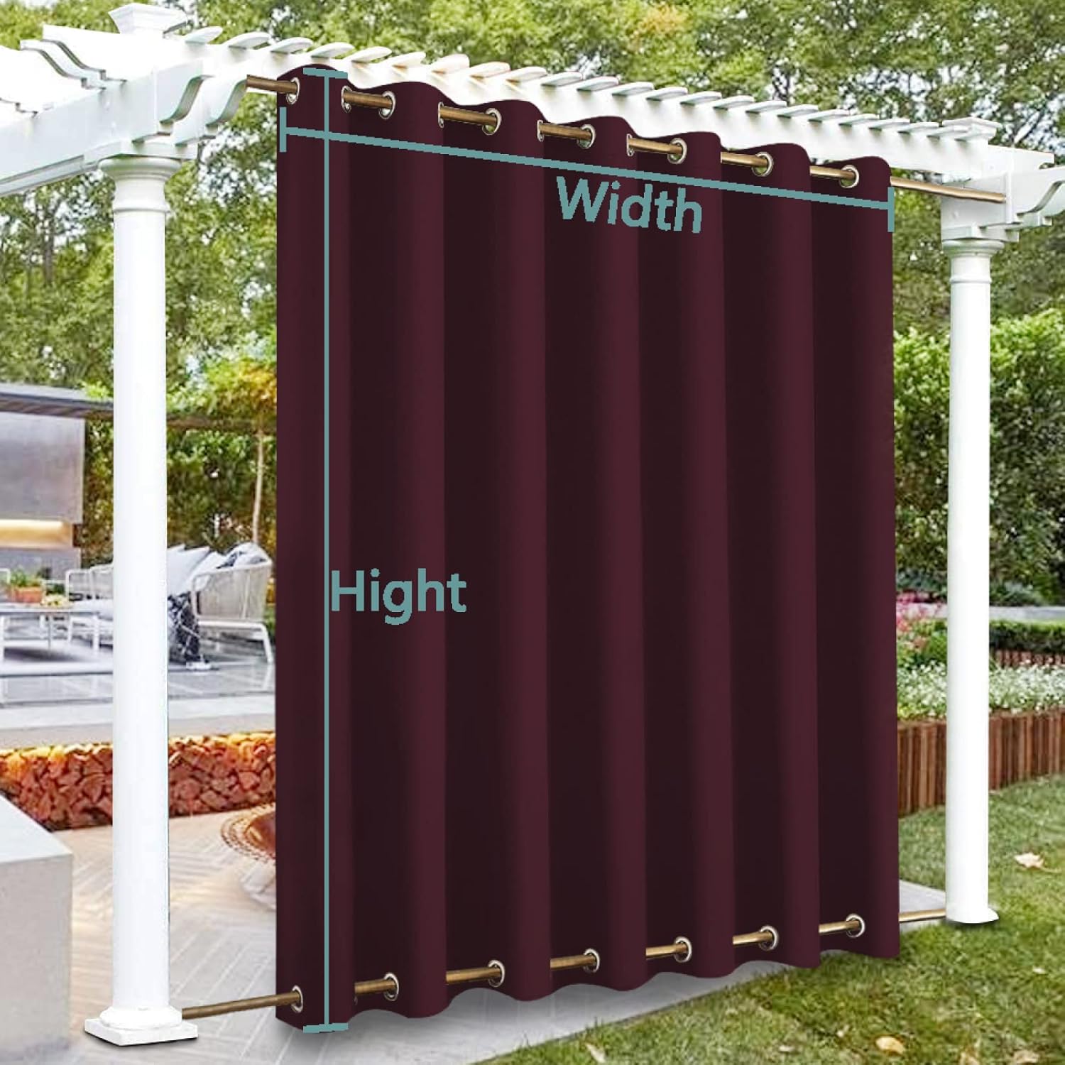 Patio Outdoor Curtain Sun Block Windproof Window Curtains Waterproof Blackout Curtains for Garden Bedroom Drapes Porch Gazebo Red Wine (Width x High) W59.55 x H39.37 x 1PC