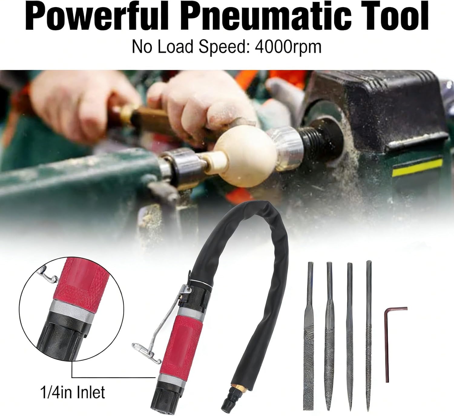 Pneumatic Reciprocating File, Air Body Saw File, 5mm Stroke 4000rpm, Alloy Steel, Rubber Wrapped - Smooth Operation, Safety Device, Ideal for Trimming and Deburring