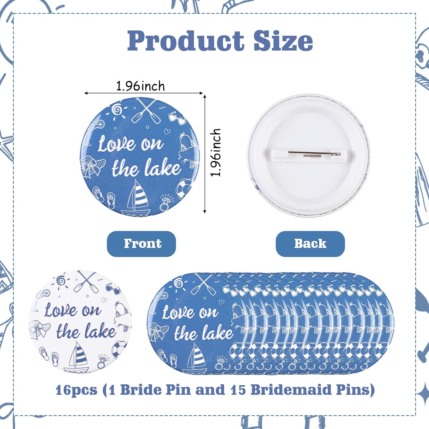Serencatcher 16Pcs Lake Bachelorette Button Pins Love on the Lake Bachelorette Party Favors Accessories Bride and Bridesmaid Buttons Blue for Bridal Shower Wedding Decor Bridesmaid Bride to Be Gifts image 4