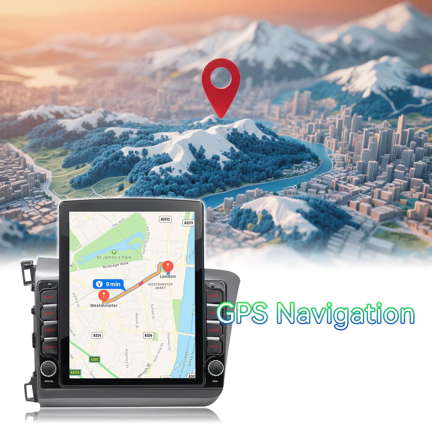 Car Stereo Radio Compatible with Honda Civic 2012 2013 2014 2015,Android 15 Head Unit with Wireless CarPlay Android Auto,9.7' Touchscreen Support Bluetooth/GPS/WiFi/Mirror Link/Backup Camera