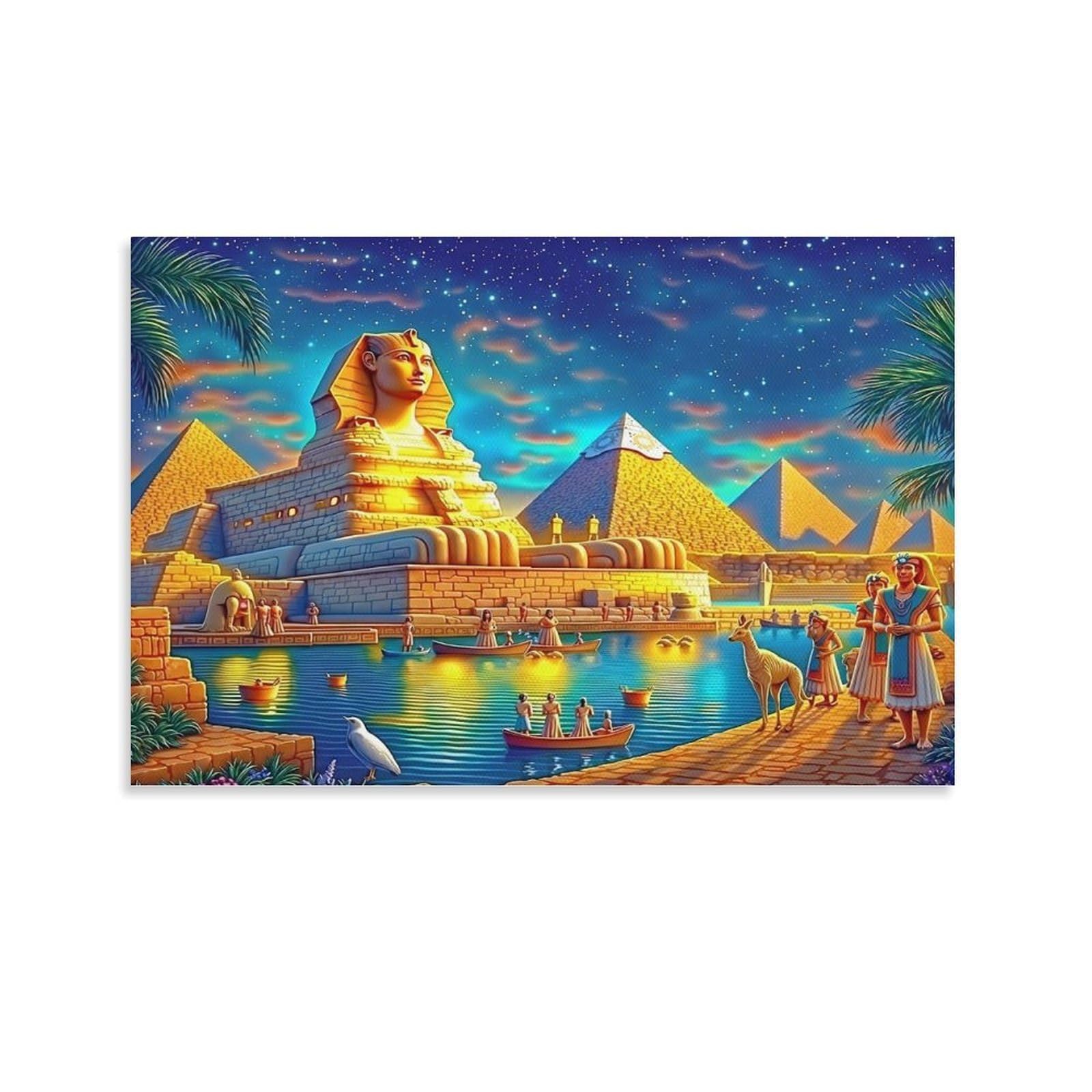 CPLVKWRQJ Ancient Egypt Scene Individual Ancient Egypt Pyramids Night Canvas Print - Bedroom Canvas Painting Easy to Clean Statement Piece Decor 24x36inch(60x90cm)