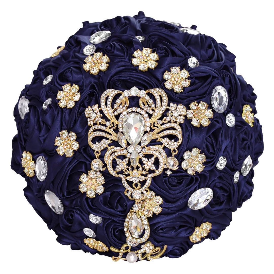 HJRegaFimu Big Bride Bridesmaid Rhinestone Brooch Wedding Bouquet Ribbon Satin Handmade Party Church Decoration Baby Blue