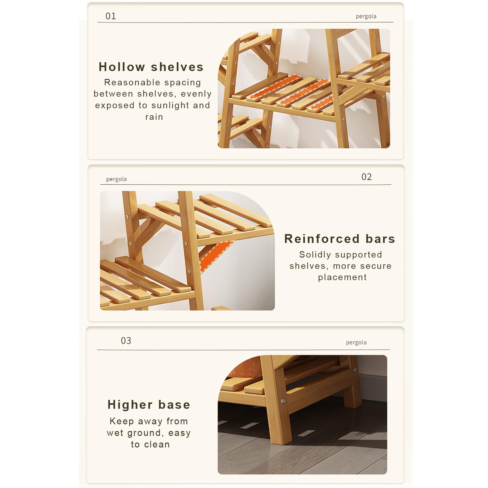 Générique Étagère à Plantes en Bambou à Plusieurs Niveaux - Étagère échelle d'intérieur/extérieur pour 8 Plantes, présentoir en Bois Naturel pour Salon, Balcon et Jardin