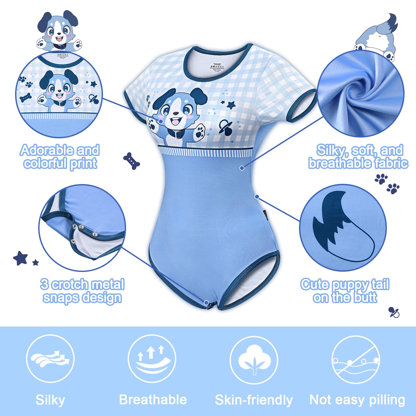LittleForBig Jedwabiste śpioszki Onesie Piżama Body - Little Blue Onesie Body