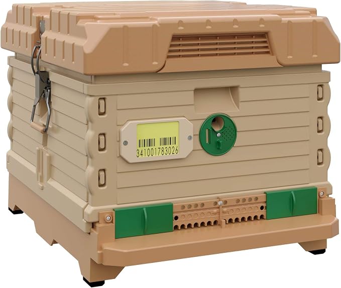 Apimaye Ergo Insulated 10 Frame Bee Hive Set [NO Frames Included] (Single Hive, Tan Body Green Entrance)