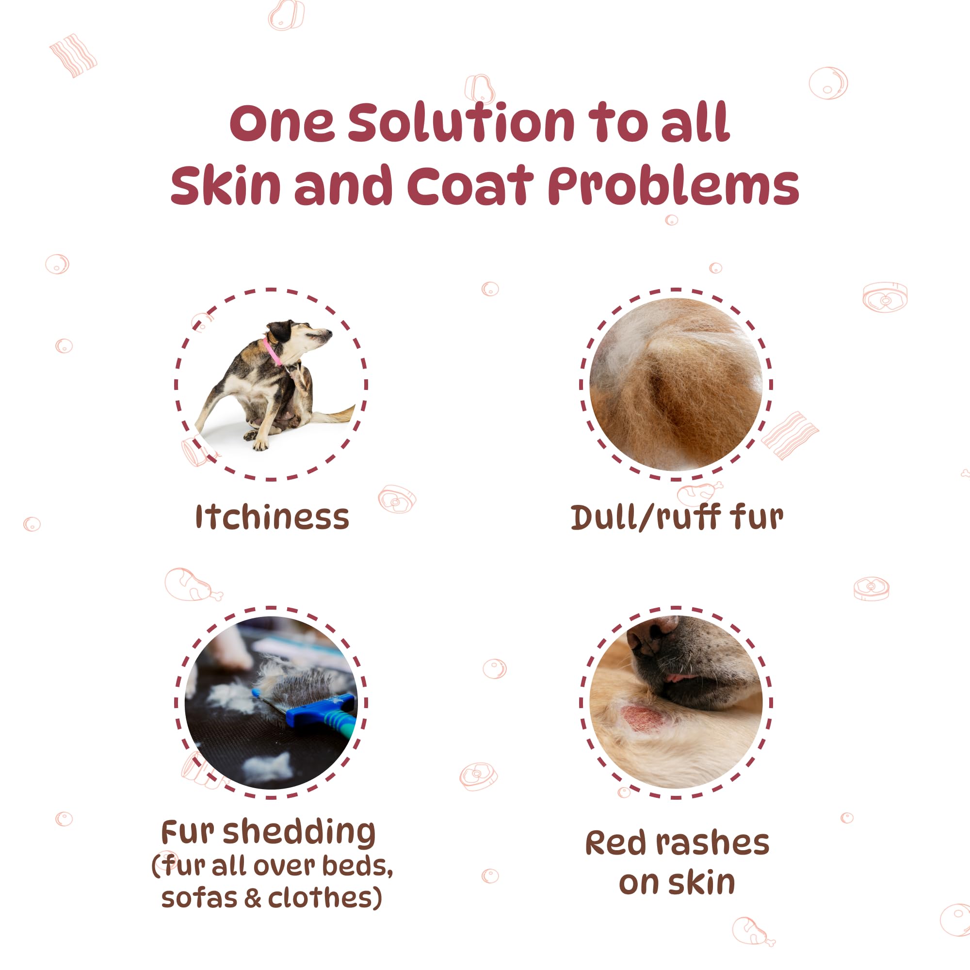 Burpy Tales Skin & Coat Yummy Supplement for Dogs - with Sardine Fish Oil for Adult & Puppy Dogs, Omega 3 6 Support for Pet, Hair Fall & Allergy Control for A Shiny Coat, Daily Food Topper, 200gm