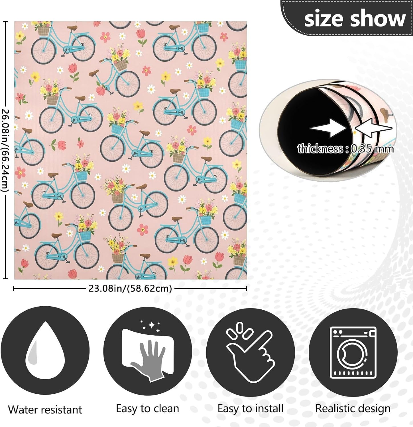 QUGRL Blue Bicycles Flowers Dishwasher Magnet Cover Front Door Pink Background Decorative Refrigerator Covers Magnetic Sheet Sticker Wash Machine Fridge Panel Decal for Kitchen Appliance 23x26 in