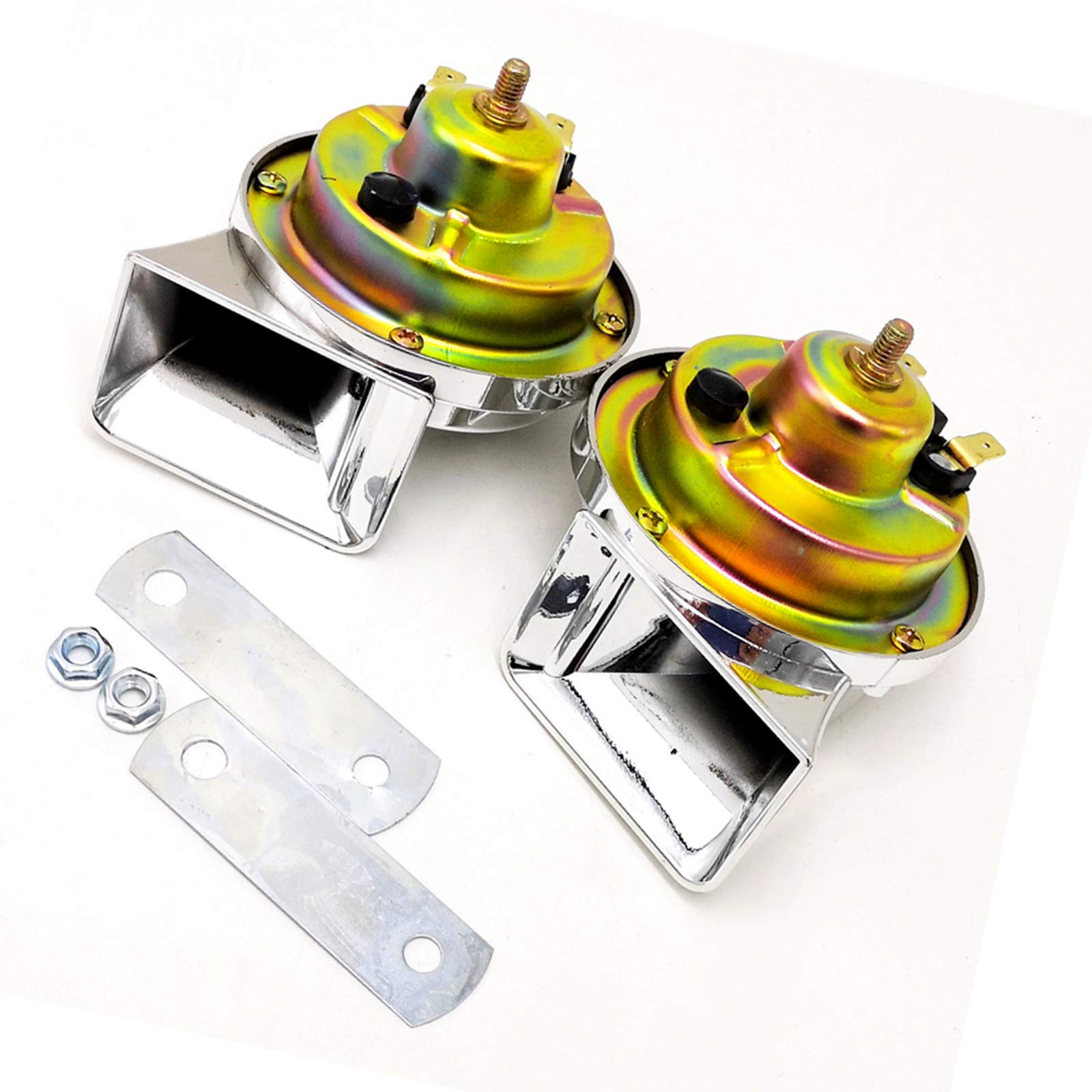 Corno per auto Car Horn Corno elettrico per auto 115DB Corno per camion 1 paio universale Corno impermeabile argento Corno per toni alti e bassi con staffa in metallo per 12V camion moto ecc