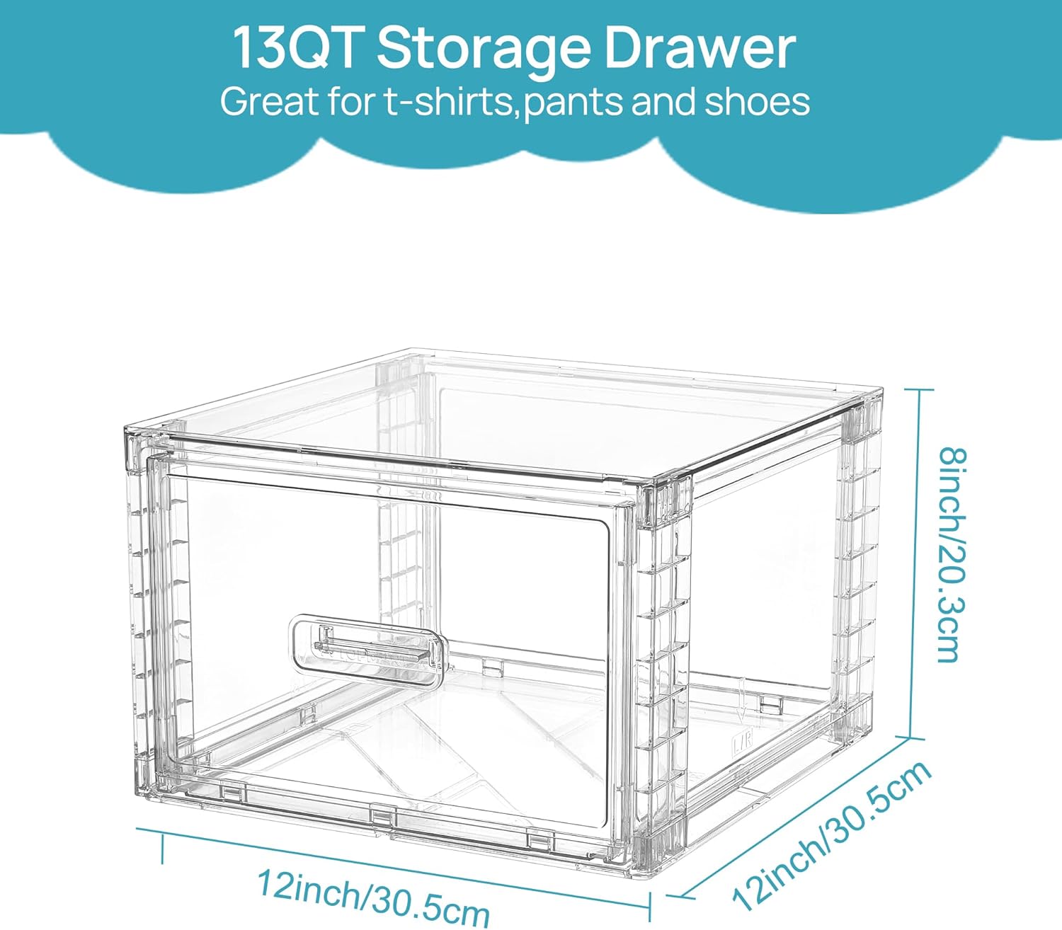 Vtopmart 4 Pack 13QT Clear Stackable Storage Drawers,Easily Assemble Acrylic Closet Organizers,Plastic Storage Bins for Bathroom,Cabinet,Kitchen Pantry,Under Sink Organization