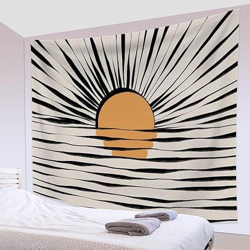 Miniatura 4 de Tapiz de mediados de siglo, diseño de amanecer oceánico, bohemio, vintage, para pared, fantasía, retro, de los años 70, amanecer y atardecer,