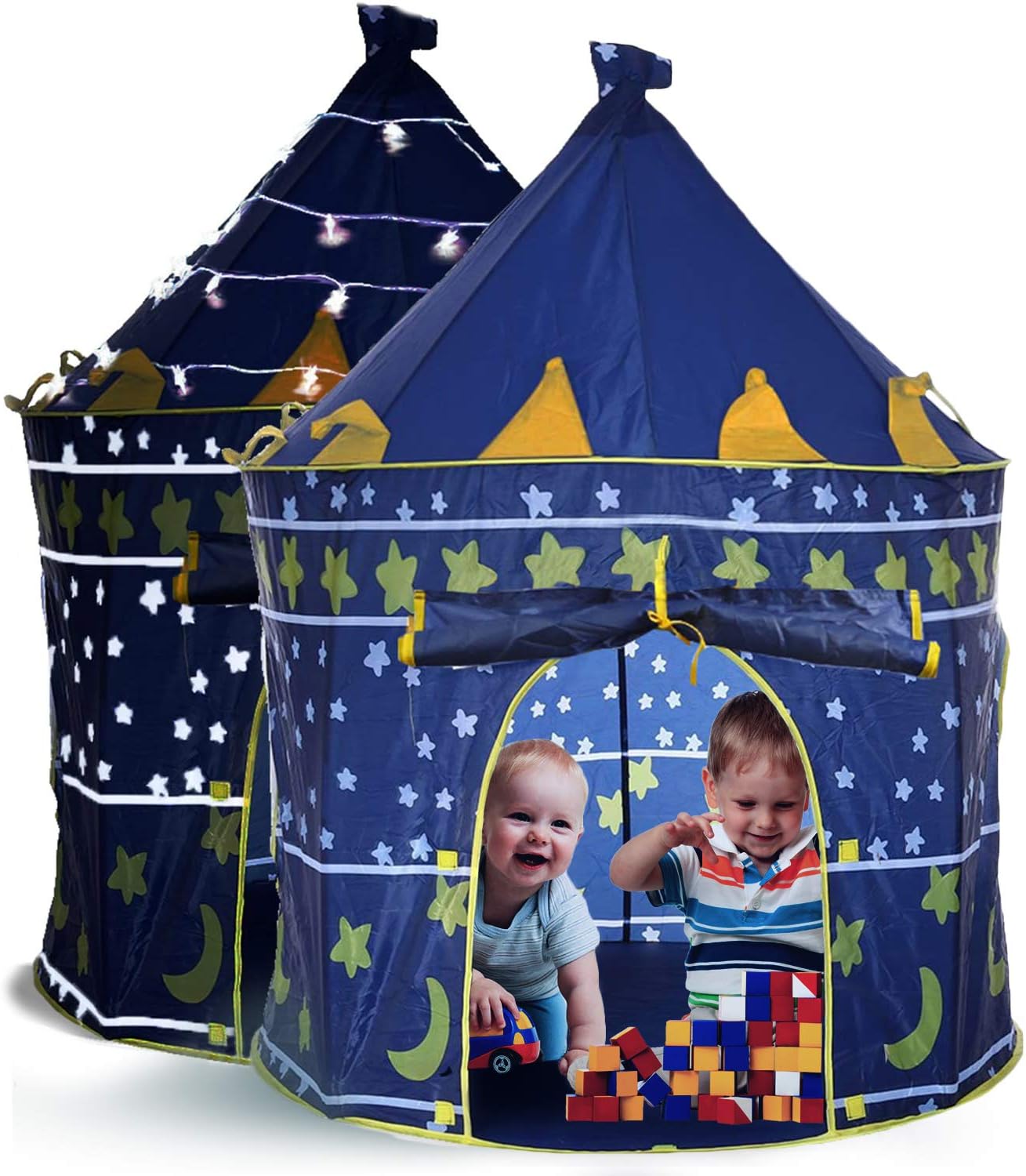 Stars & Moon Pop Up Kids Play Tent | Includes Star Lights & Carrying Case |, Children Indoor Castle Playhouse for Boys, Toddlers, 41" D x 41" W x 53" H