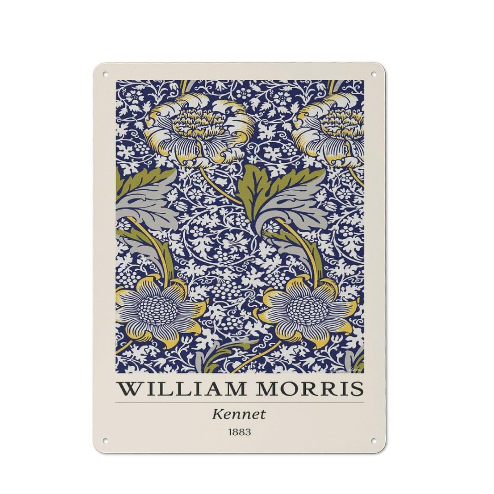 Junmoney Style-17 William Morris Kennet Floral Blue Country Vintage Metal Wall Decor 40X30cm, Country Metal Sign For Kitchen, Cottage, Porch Or Garden Room