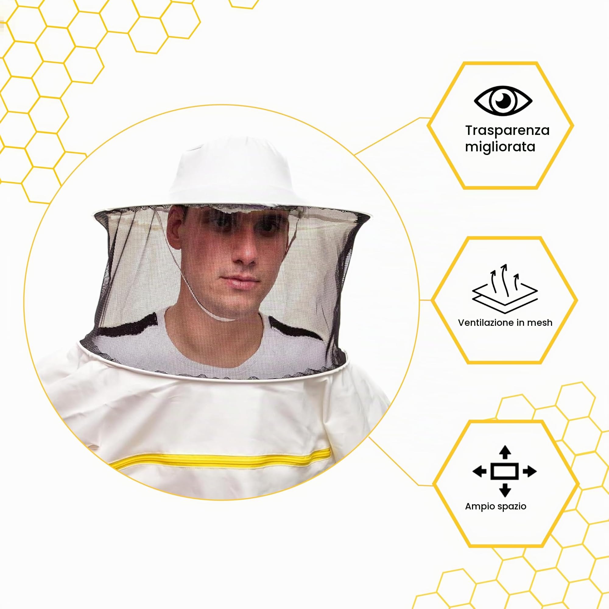 Abbigliamento apicoltura di qualità Bee Art. Costume da apicoltore con polsino elastico e cappello tondo. Giacca per apicoltore. Tuta da apicoltore professionale che respinge le api e gli insetti XL