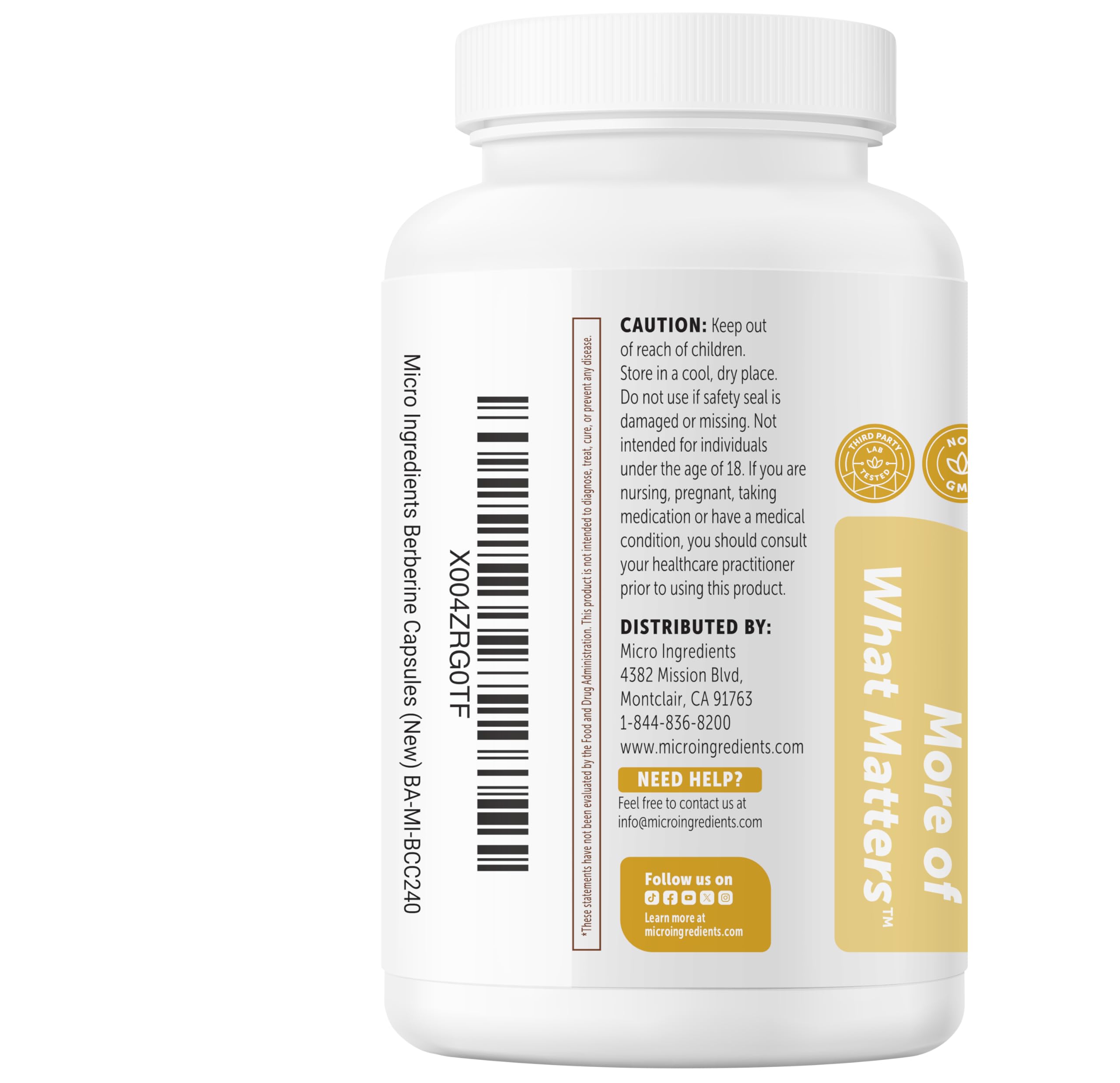 Micro Ingredients Berberine HCl with Ceylon Cinnamon 1,500 mg Per Serving, 240 Vegetarian Capsules | Berberine Supplement with Ceylon Cinnamon & Chromium | Non-GMO — Amazon image 9