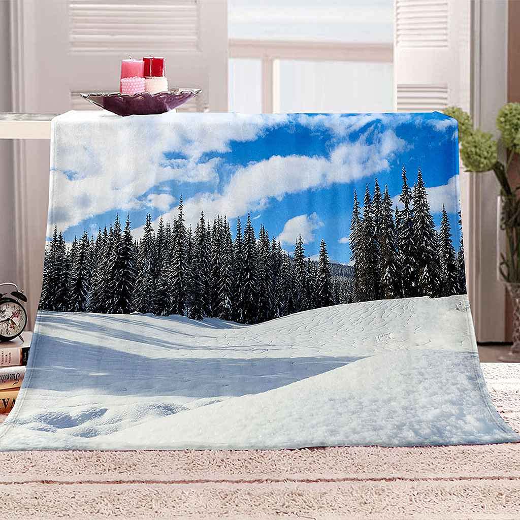 Couverture polaire flanelle scène de neige pour soirées cocooning salon