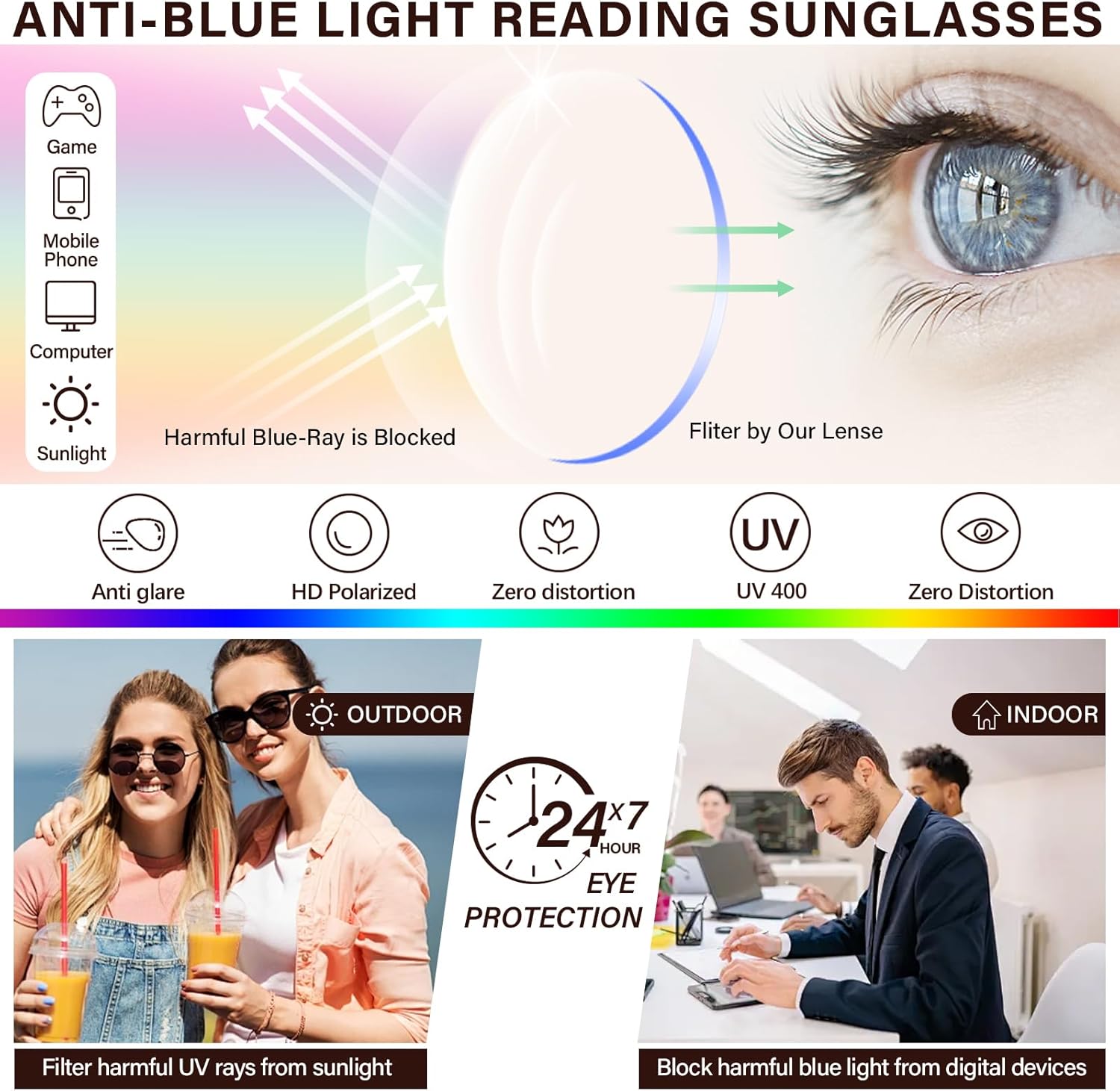 Outdoor Reading Sunglasses for Women Oversized UV400 Protection Full Lens/Bifocal Lens/Progressive Lens - Image 7