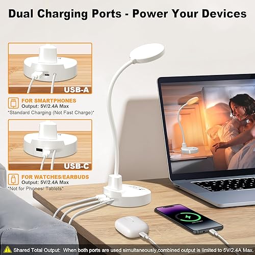 Miniatura 4 de Lámpara de escritorio LED de 15 W con puertos de carga USB, lámpara de mesa regulable con 3 temperaturas de color, 5 brillo, 4 temporizadores, luz