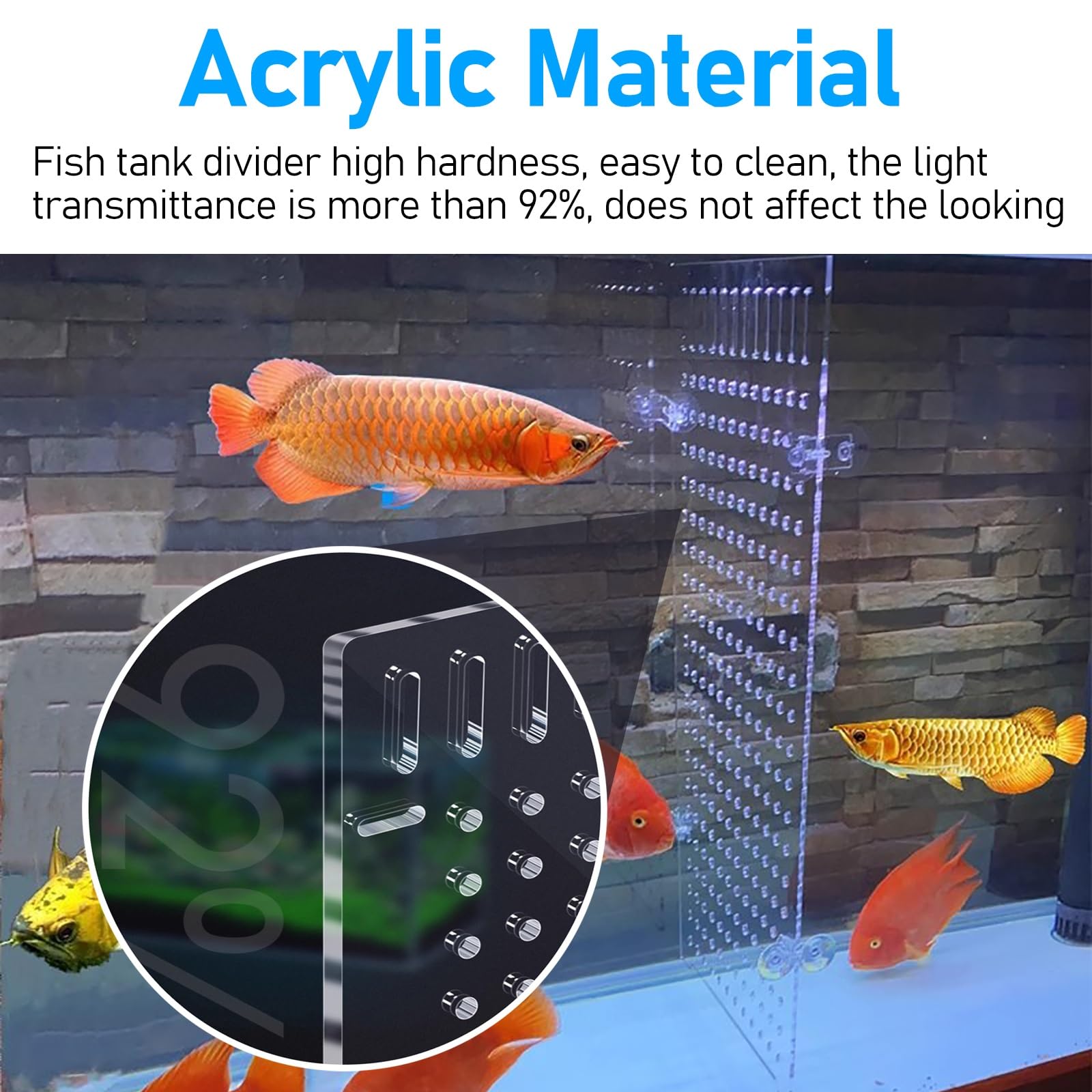 divisori per acquario Divisore per acquario in acrilico trasparente, piastra per griglia isolante per acquario di grandi dimensioni con ventosa, divisorio per allevamento di pesci(50x60cm/19.7x23.6in)