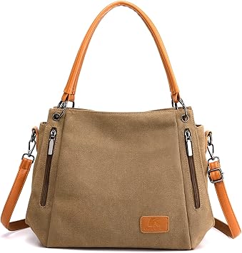 CORIOS Vintage Women Handbag Canvas Shoulder Bag Large Capacity Messenger Bag Multifunctional Top Handle Bag Casual Crossbody Bag for Travel Work Party Office Shopping Brown