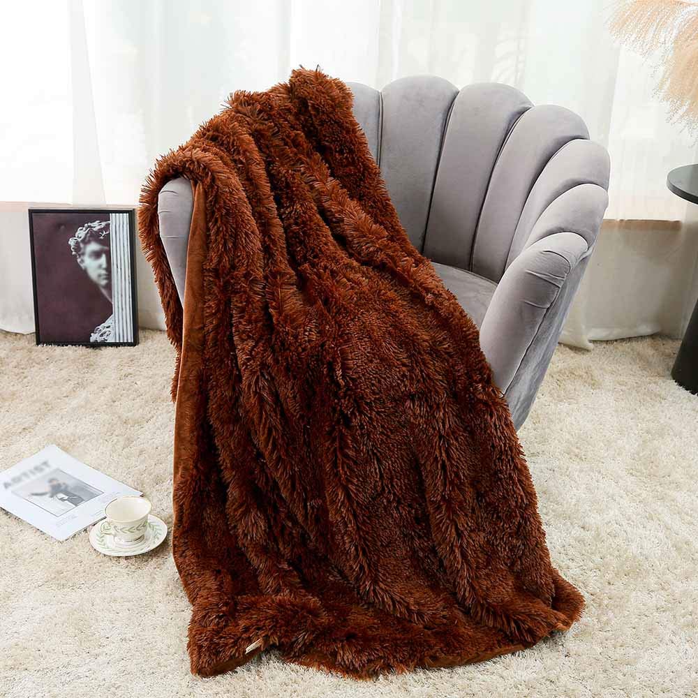 Fansu Brown Soft Fluffy Bed Throws Solid Color Winter Shaggy Sofa Blankets Ultra Plush Warm Bedspread Bedding Solid Color Throws Blankets For Couch Chair (,130 * 160Cm)