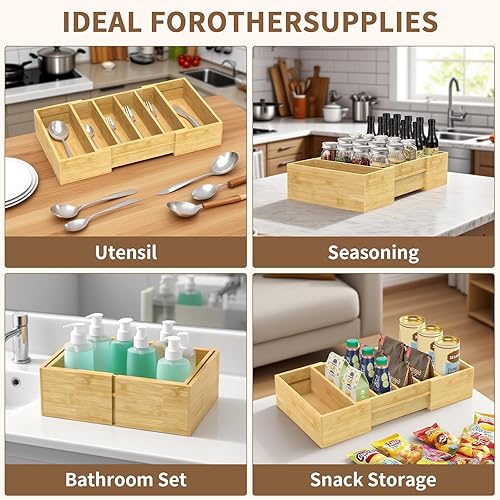 Miniatura 5 de Retro Shaw Organizador de tapas para contenedores de alimentos con separadores altos, organizador de tapa de bambú para tapas y cubiertas de