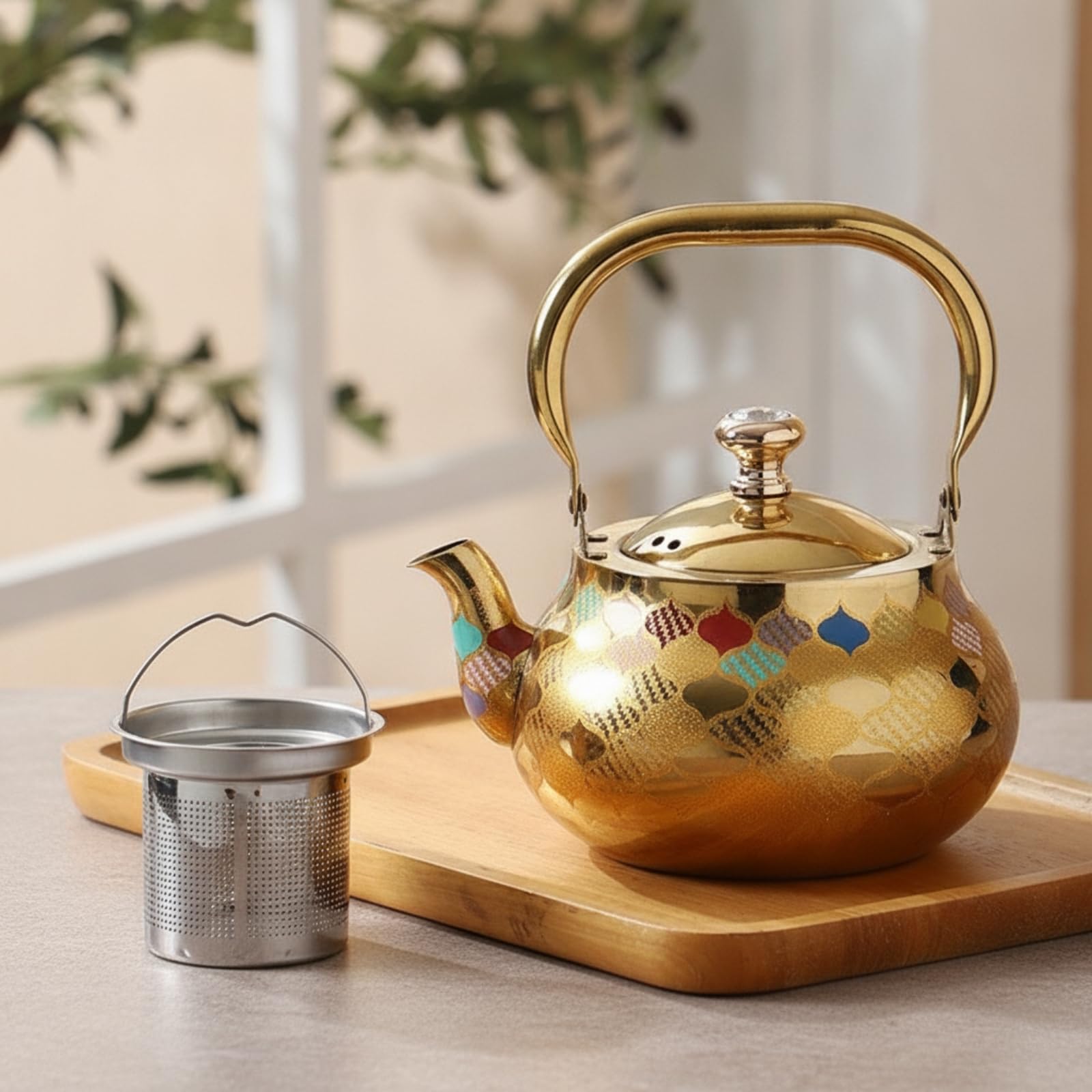 Pot à Thé Filtre à Infusion en Acier Inoxydable pour Branches Thé Service Décoratif Dans la Salle à Manger le Salon, 2,5L