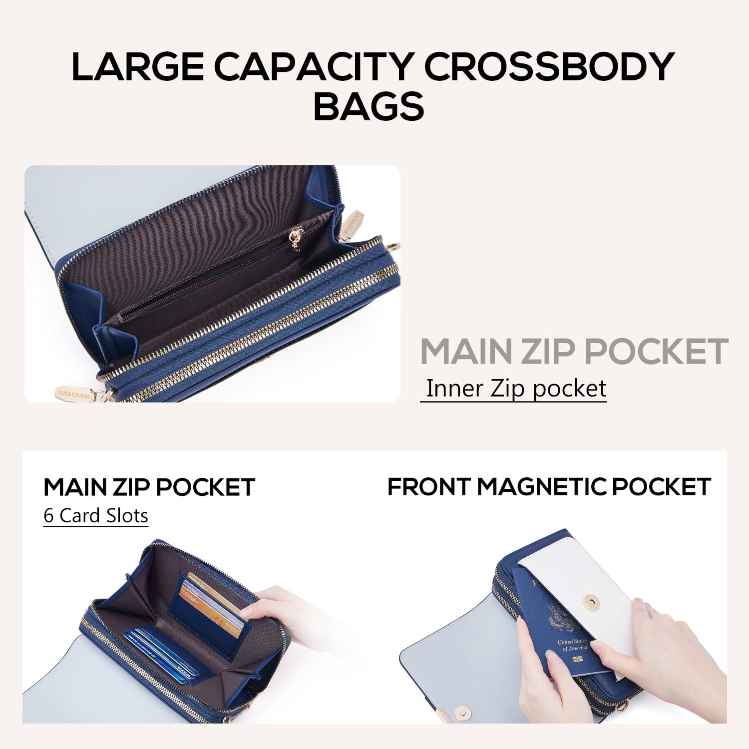 Roulens Borse a Tracolla da Donna,Piccola Borsa per Telefono a Tracolla per Donna con 2 Scomparti Capienti,Borsa Mano PU Pelle Sintetica con Slot per Carte di Credito Cinturino