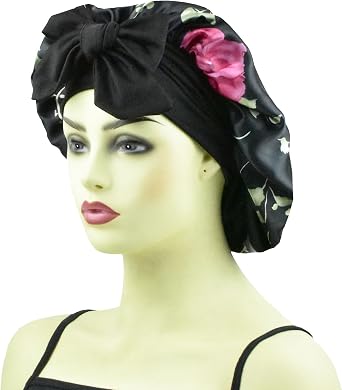 Silk Bonnet for Women Curly Hair, Satin Bonnet for Sleeping Long Hair Braids, Wide Band Silk Sleep Caps, Large Night Cap, Rose