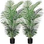 Fopamtri Fake Majesty Palm Plant 3 Feet Artificial Majestic Palm Faux Ravenea Rivularis in Pot for Indoor Outdoor Home Office Store, Great Housewarming Gift, 2 Pack