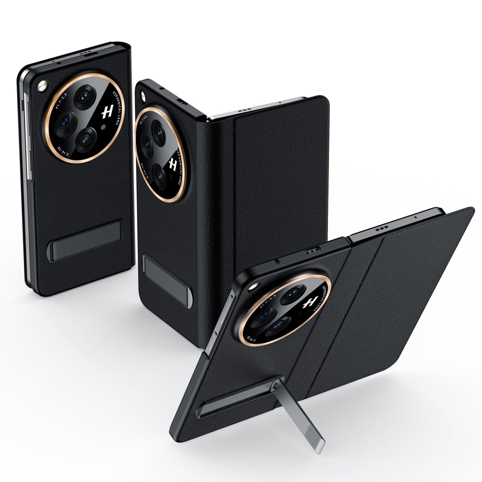 TERRIFI Case for OnePlus Open - Luxury cowhide Leather Case with Kickstand & Camera Lens Protection - Ultra-Thin Shockproof Magnetic Flip Business Luxury Case for OnePlus Open 2023-Black