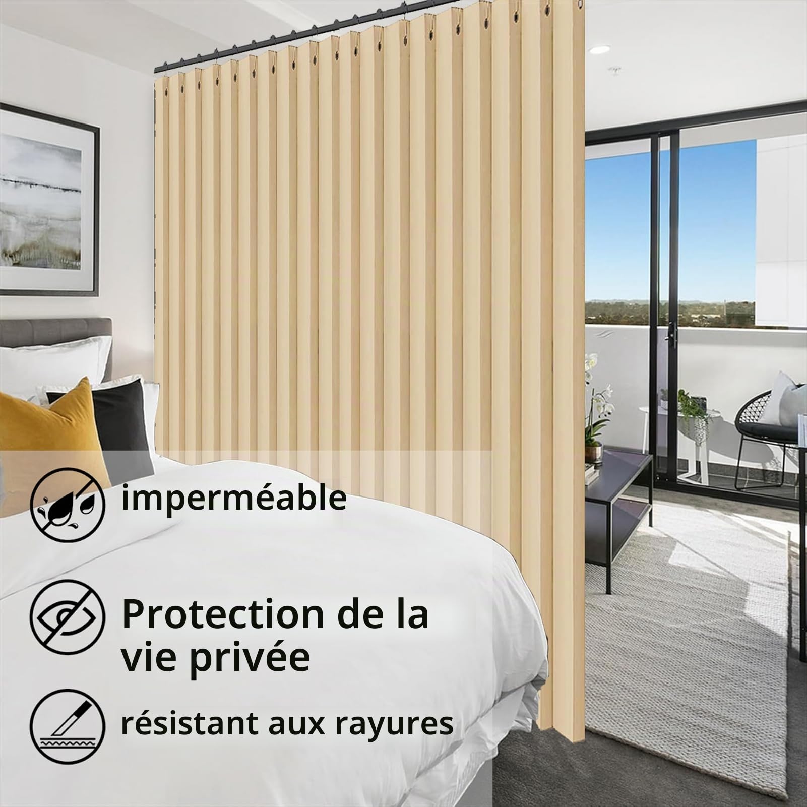 SK Studio Rideaux Occultants Isolant Thermique Anti Froid, Rideau De Porte Pliant à Oeillets, Impermeable pour Chambre, Salon Décoration de Fenêtre, Blanc, 140x241cm