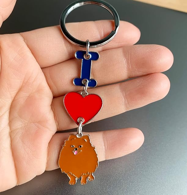 Foto 5 de 6 de Llavero con colgante de perro con texto en inglés "I Love Dog", etiquetas de identificación de mascotas