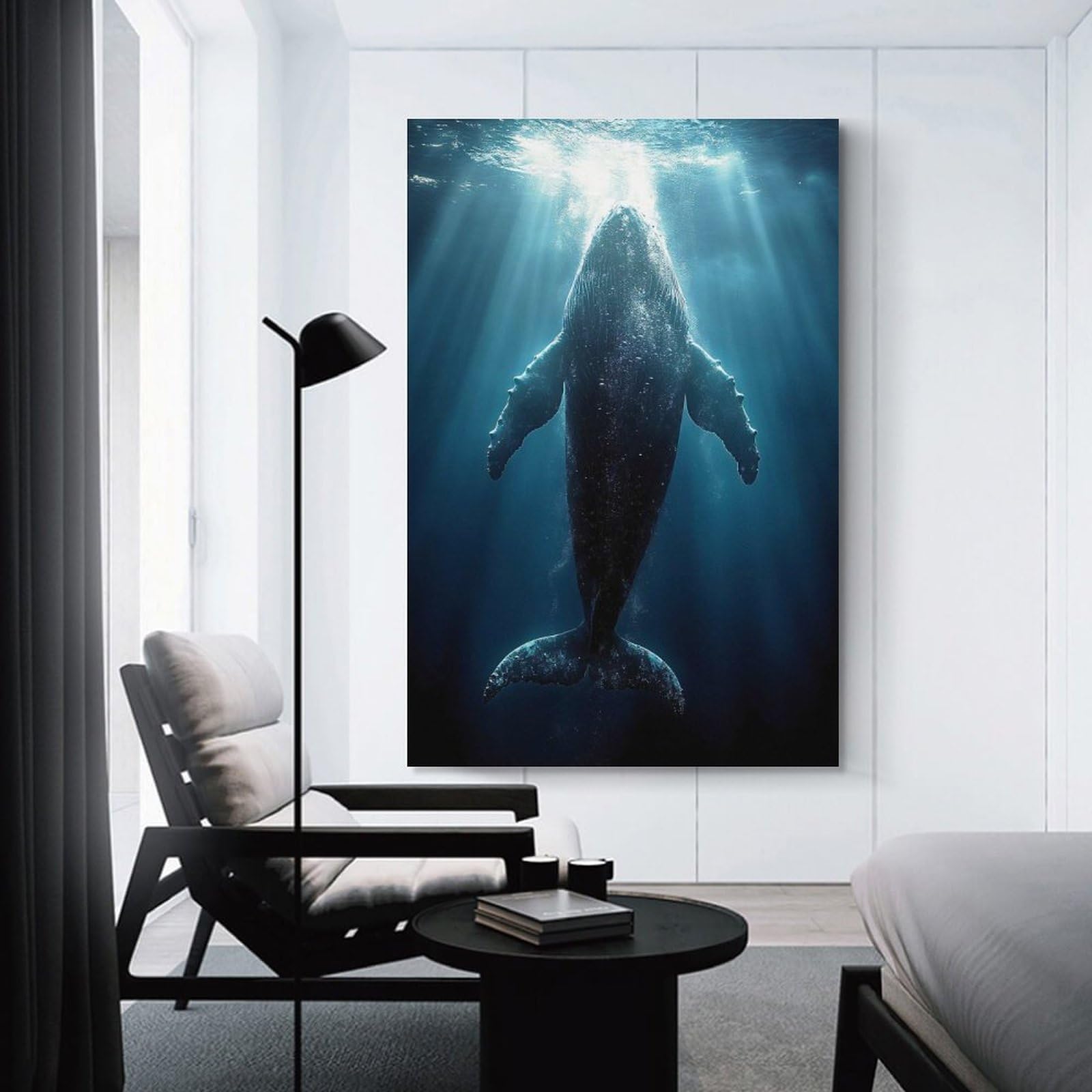 Junmoney Unframe-Style-16 Humpback Whale In Ocean Depths Canvas Wall Decor 20X30inch(50X75cm), For Small Homes, Bedrooms Or Open Spaces, Stylish Wall Art For Fresh Spaces