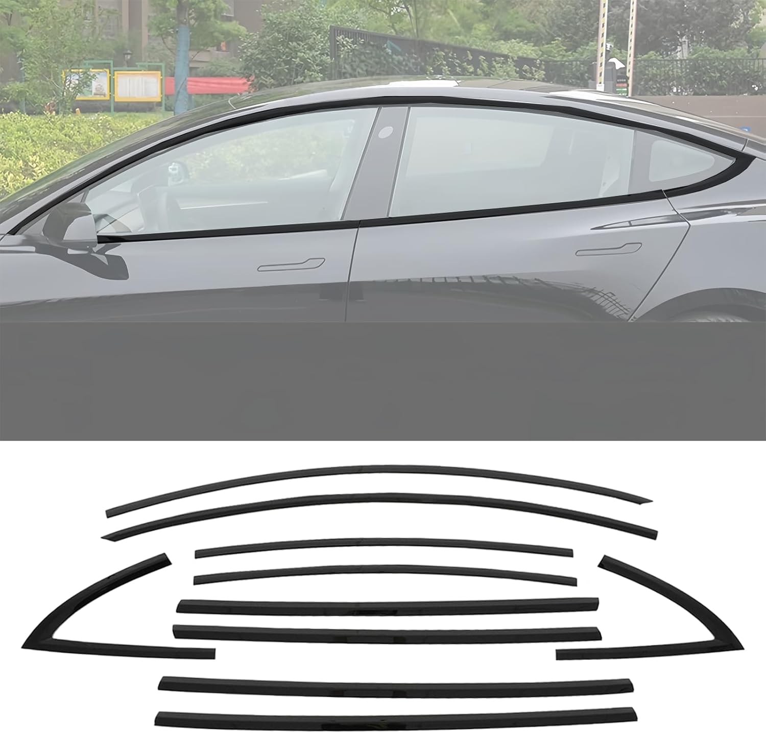 Window Trim Stainless Steel Chrome Delete for Model 3 2017-2025 ABS Black Window Trim Blackout Kit 10pcs ﻿ Glossy Black (for Model 3 2017-2025)