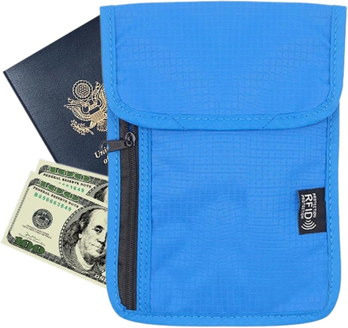 Portafoglio da collo Generico, porta passaporto da viaggio, portafoglio da viaggio antismagnetizzazione sospeso | Tracolla regolabile per organizer per documenti, porta passaporto per donna e uomo, blu, fare riferimento a