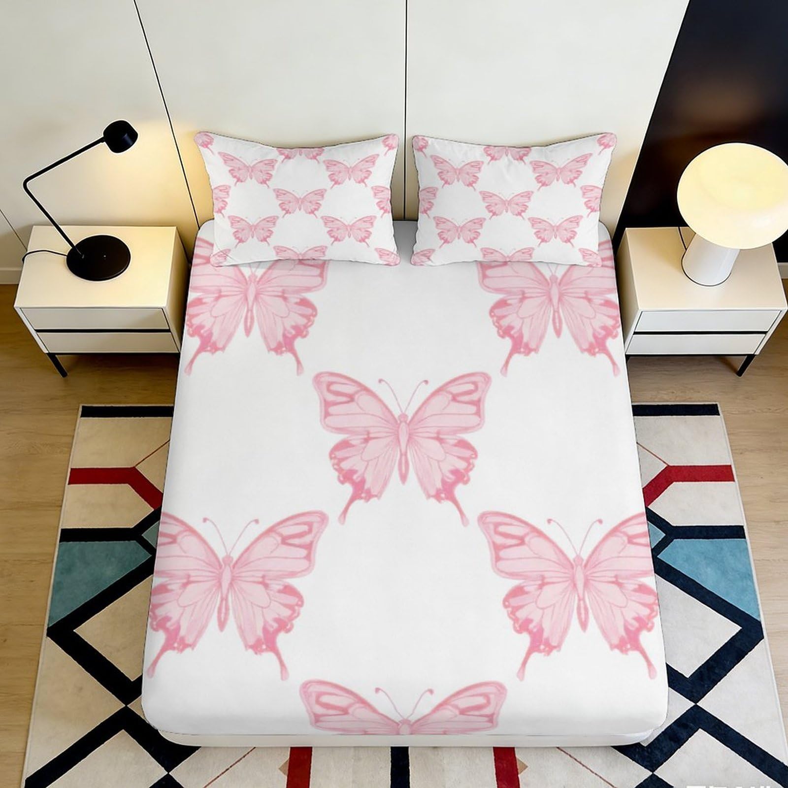 Kzqjxnhpcr Style-9 3D Printed Butterfly Fitted Sheet Microfiber Deep Pocket Non-Slip Bedroom Bedding Butterfly Mattress Fitted Cover Washable 90X200x25cm 90X200x25cm