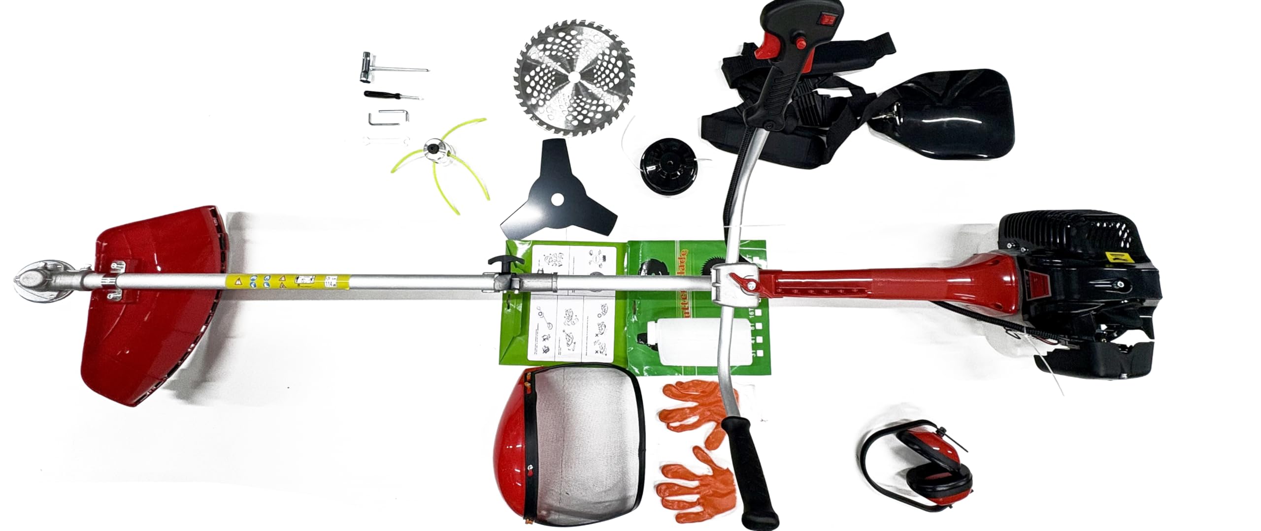BRACOG Desbrozadora a Gasolina HJBC5200, 4 en 1, con Cabezal de Nylon 2 y 4 Puntas, Disco de Acero 3 Puntas y Disco Widia 40 Puntas