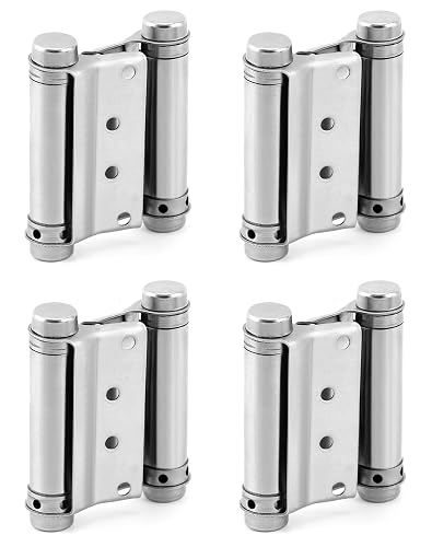 QWORK Heavy Duty Cafe Saloon Bars Door Swing Hinges, 4 Pack 3' Stainless Steel Self Closing Swing Hinges, Double Action 
